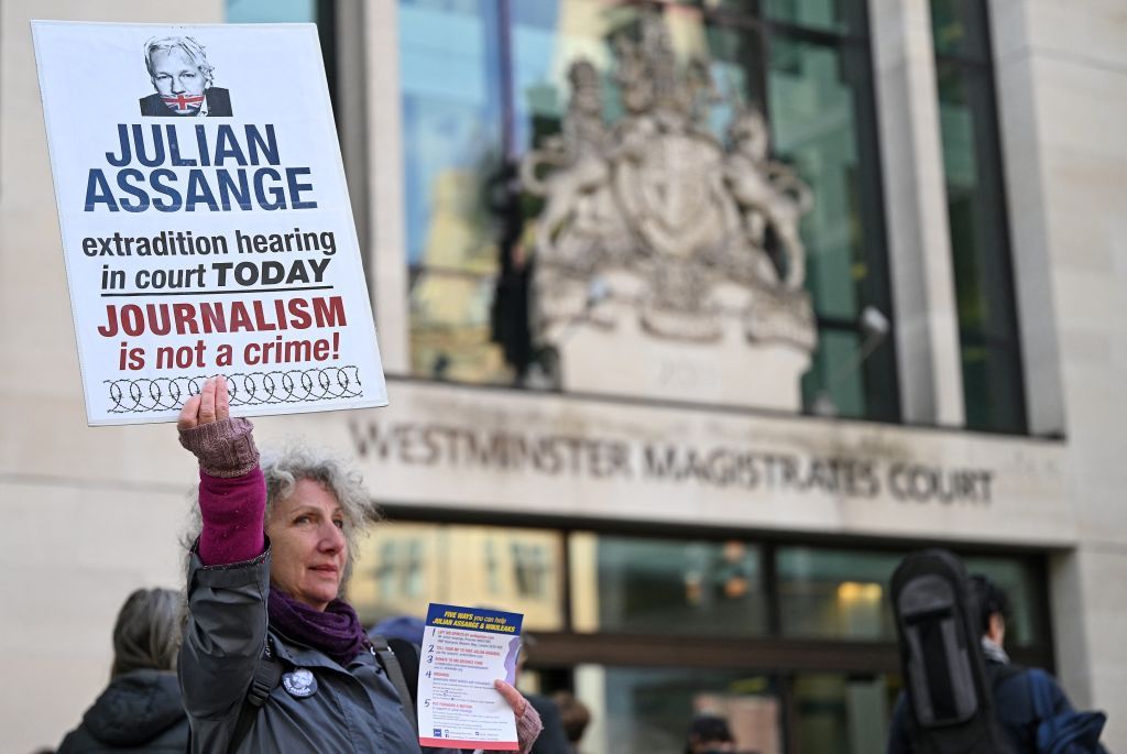 Julian Assange supporters outside of Westminster Magistrates court