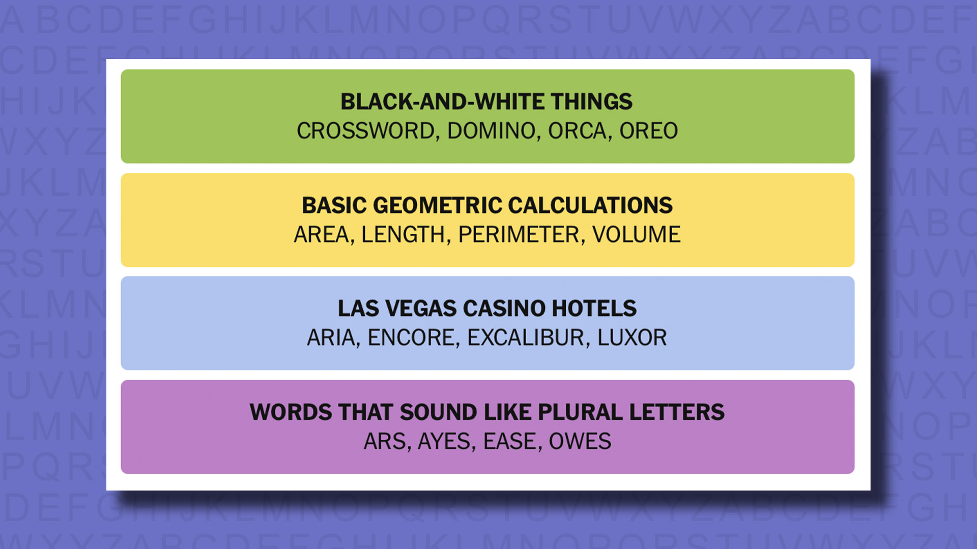 NYT Connections answers for game 834 on a purple background