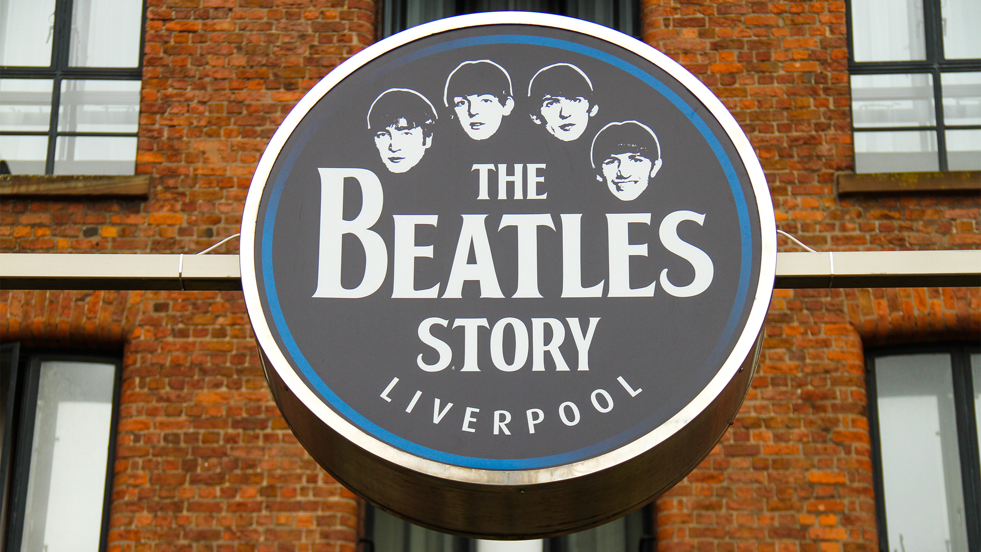 The Beatles Story signage seen at the Royal Albert Docks in Liverpool.