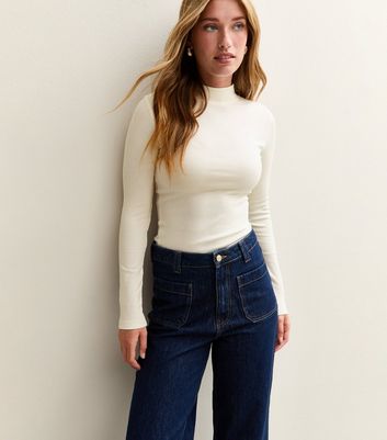 Cream Long Sleeve Roll Neck Top