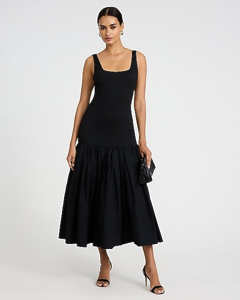 express, Mixed Media Scoop Neck Drop Waist Maxi Dress