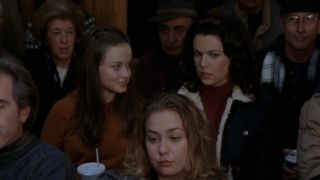 Rory and Lorelai at the Stars Hollow town meeting