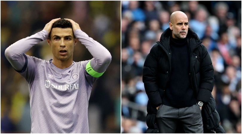 RIYADH, SAUDI ARABIA - JANUARY 26: Cristiano Ronaldo of Al Nassr reacts during the Saudi Super Cup Semi-Final match between Al Ittihad and Al Nassr at King Fahd International Stadium on January 26, 2023 in Riyadh, Saudi Arabia. (Photo by Yasser Bakhsh/Getty Images) Pep Guardiola