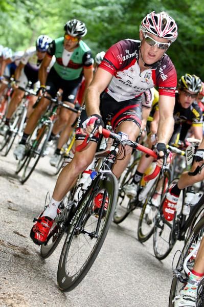 Bernard Sulzberger (Fly V Australia) rides in the bunch before making the break today.