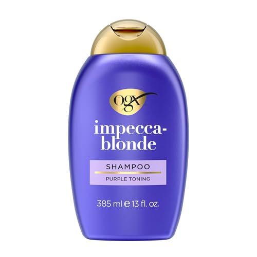 Ogx Color Care + Impecca-Blonde Purple Shampoo, Highly-Pigmented Toning Shampoo for Blonde, Silver, &amp;amp; Lightened Hair, Hair Wash to Correct Yellow Tones &amp;amp; Protect From Color Fade, 13 Fl. Oz