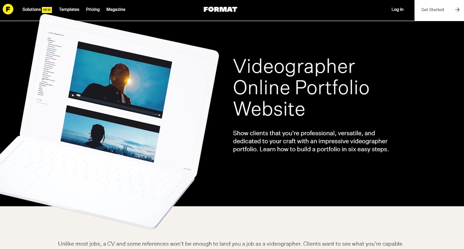Homepage of Format, one of the best website builders for videographers, featuring video portfolio website