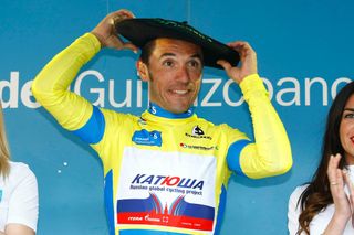Joaquim Rodriguez on the podium after winning the 2015 Tour of the Basque Country