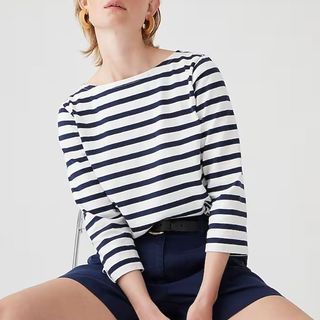 navy and white striped top
