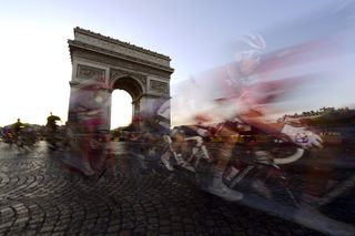 The peloton on stage 21 of the Tour de France