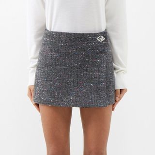 Ganni Wool-blend tweed wrap mini skirt