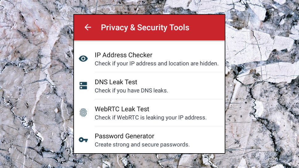 Privacy and Security Tools menu