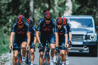 Chris Froome and Geraint Thomas riding in the new Ineos Grenadiers kit