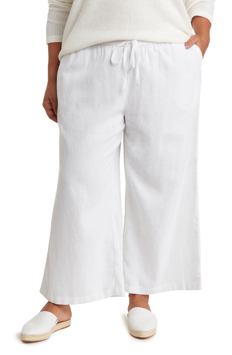 Tie Waist Wide Leg Crop Linen Blend Pants