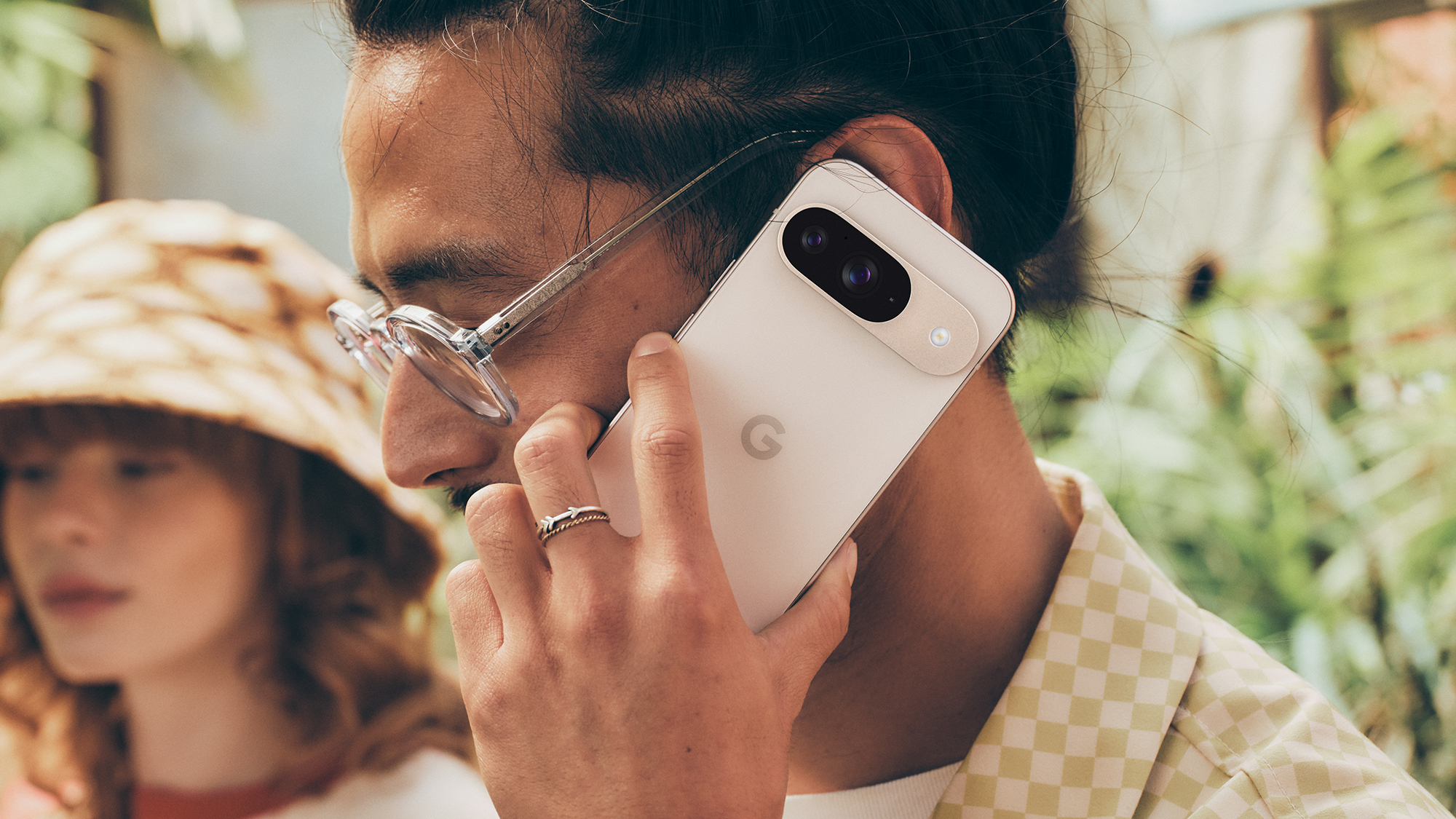 The Google Pixel 9 being used to make a phone call