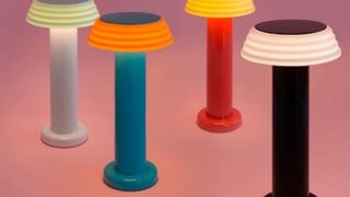 Four of George Sowden's colorful lamps