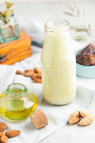Almond milk made in a blender