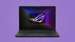 Asus Zephyrus G14 gaming laptop on purple background