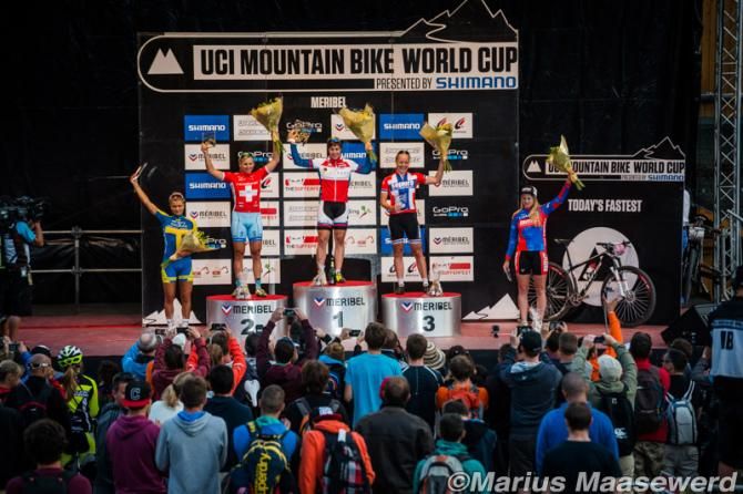 Women's podium: Rissveds, Stirnemann, Indergand, Jacobsen, Hediger