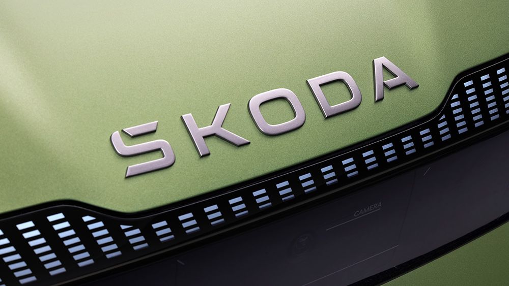 The new Skoda logo on the front of a car