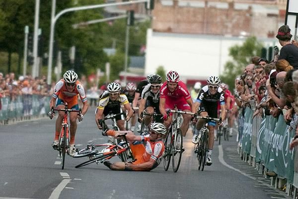 Ouch: Joel Pearson (Genesys Wealth Advisers) was looking good for a podium finish until he kissed the bitumen in Ballarat.