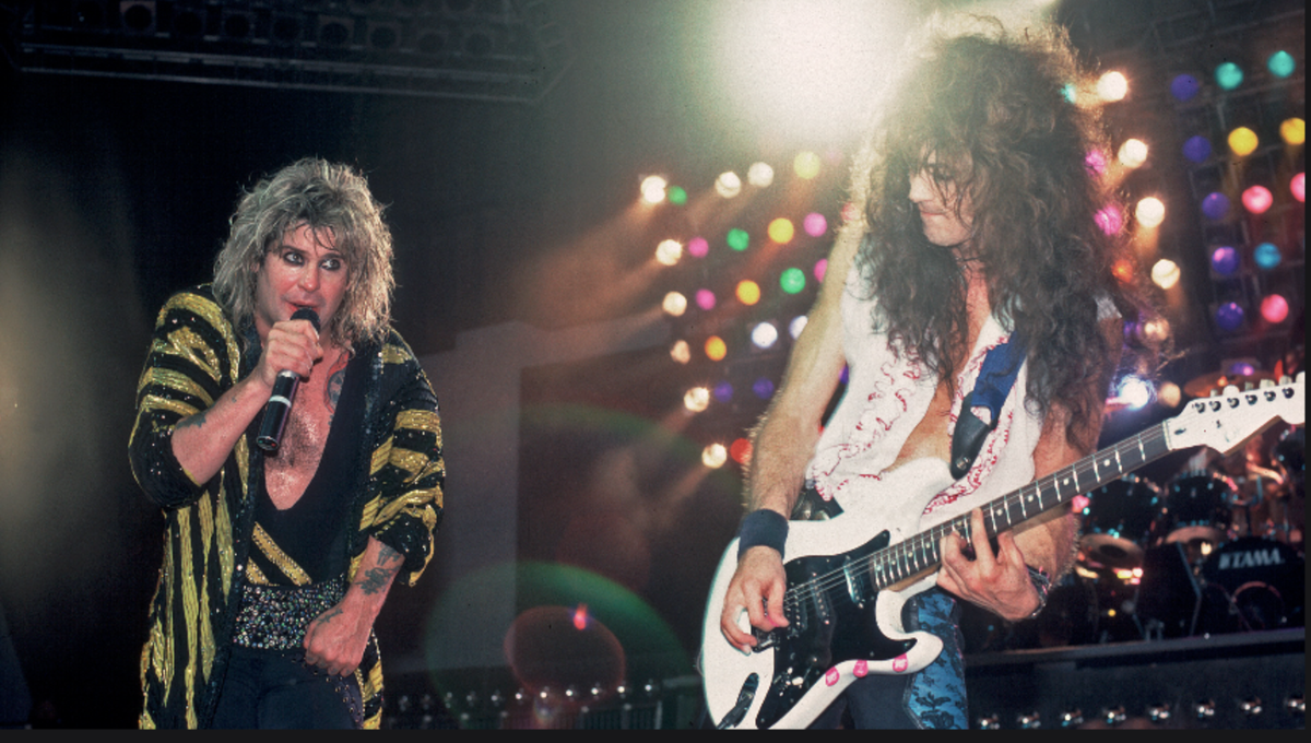 Ozzy Osbourne on stage with Jake E. Lee