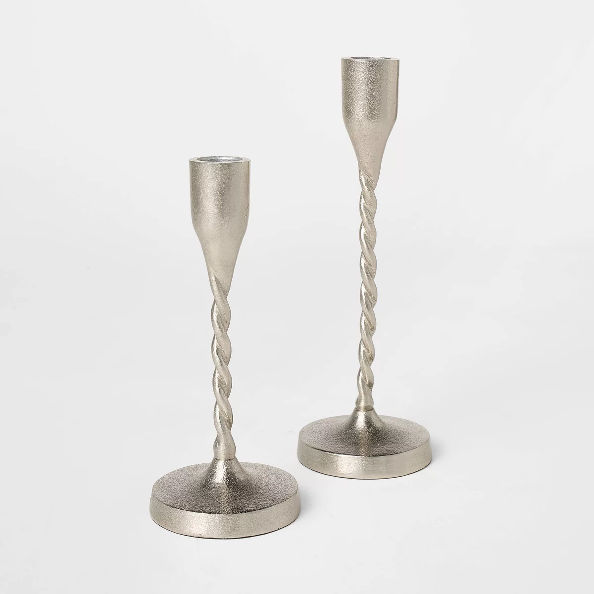 Set of 2 9u0026#34;x3u0026#34; Metal Taper Candle Holders Silver - Thresholdu0026#8482; Designed With Studio Mcgee