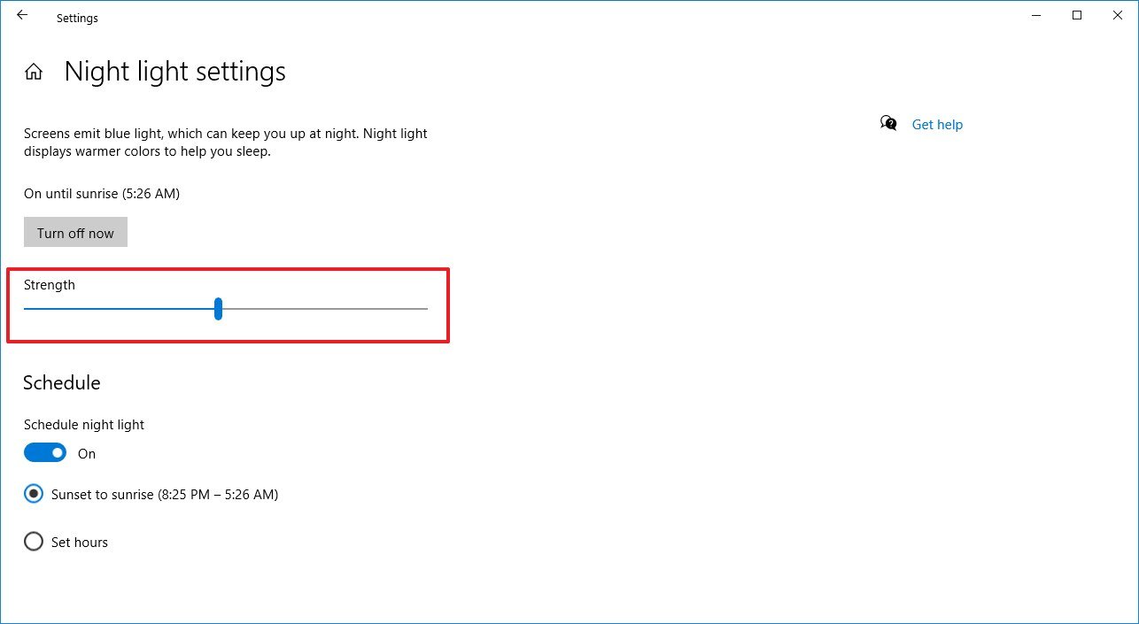 Adjust night light strength on Windows 10