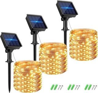 Kolpop Solar Fairy Lights for Outside Waterproof, 3 Pack 96ft 240led Solar Powered String Light Outdoor, 8 Modes Copper Wire Solar Twinkle Lighting for Tree Garden Yard Christmas(warm White)