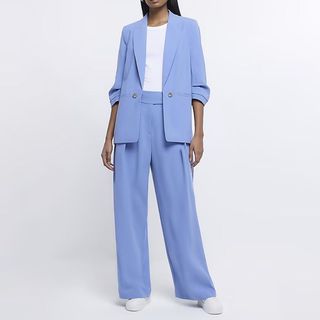 blue coord jacket and trousers