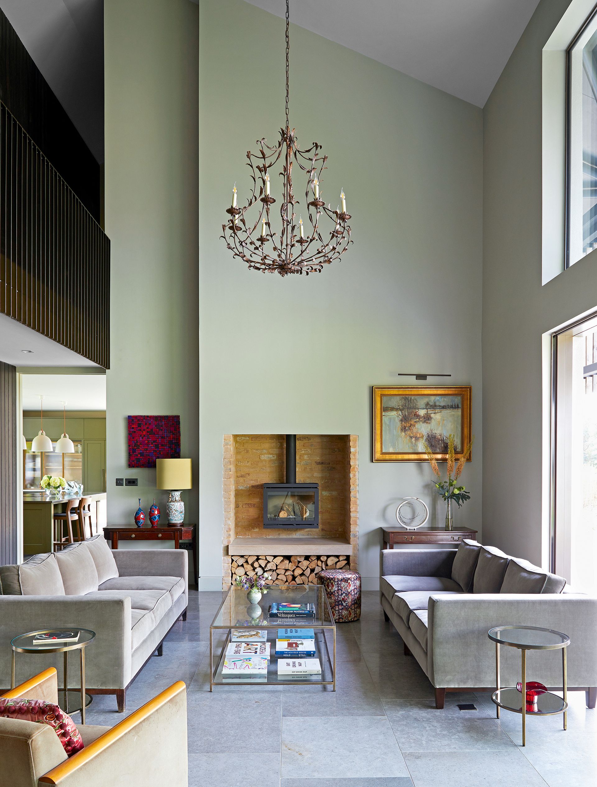 Open plan living area with stone flooring