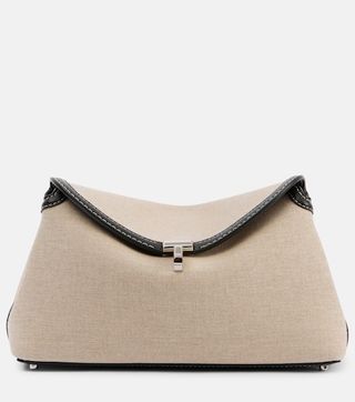 T-Lock Leather-Trimmed Canvas Clutch