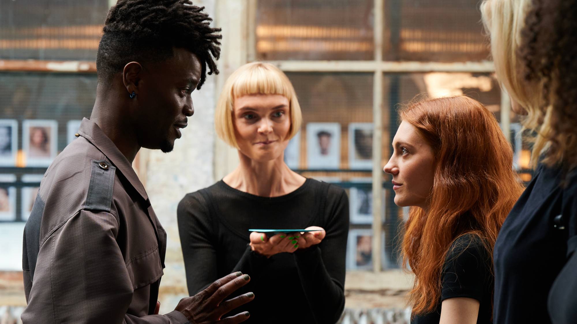 Emmanuel Imani, Hebe Beardsall, and Emily Carey in "Geek Girl" on Netflix