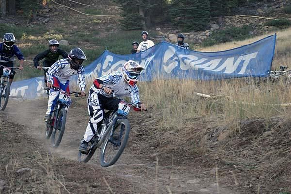 Weston Pope and Logan Collins compete in the men's division 1 four cross.