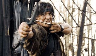 Sylvester Stallone as Rambo with his trademark bow and arrow