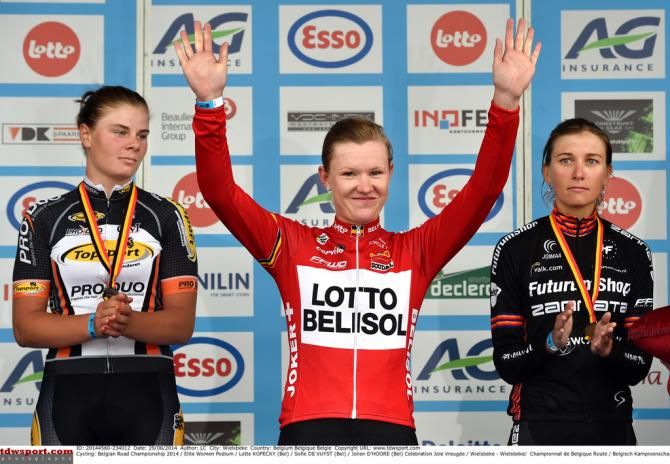 Jolien D'Hoore (Lotto-Belisol) on the podium