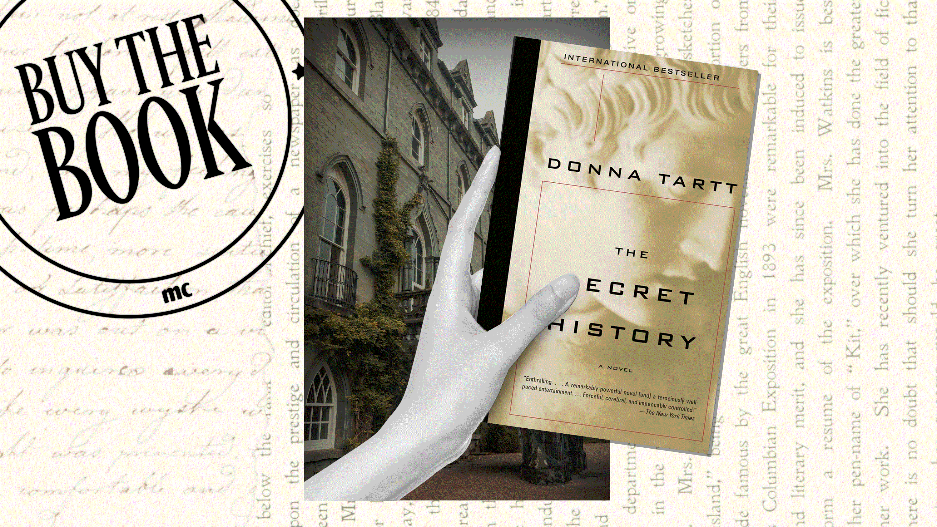 a gif of covers of dark academia novels over pages of a book and the marie claire buy the book logo