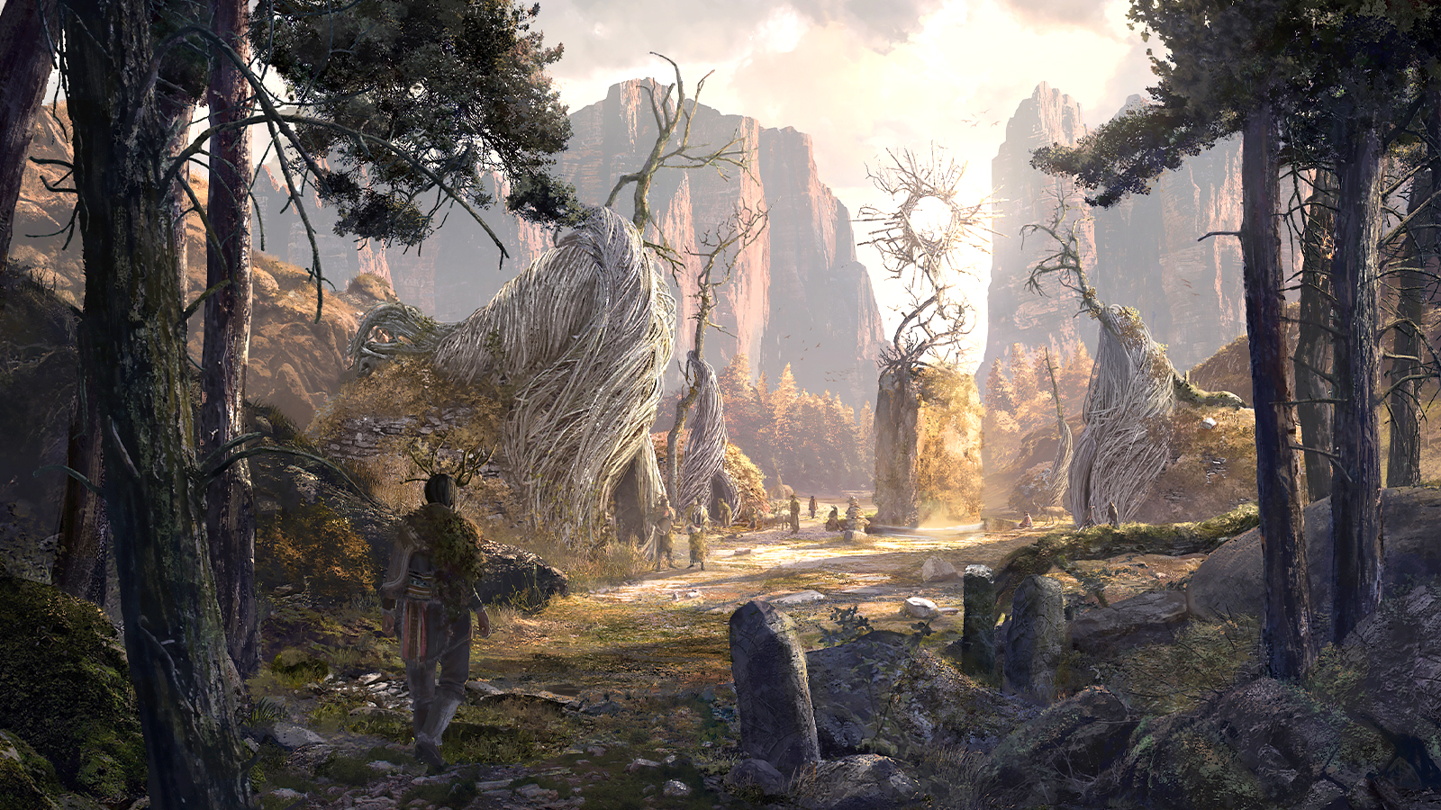 A painting of a wood scene