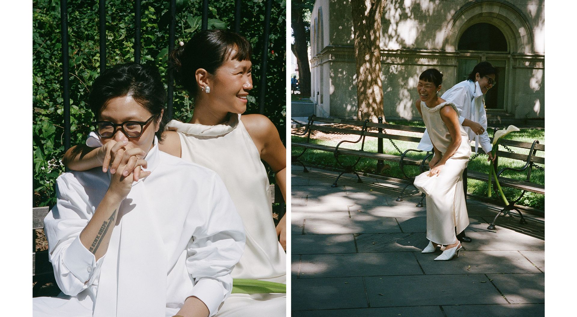 Trisha and Gui in NYC wearing city hall ceremony outfits.