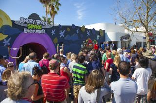 Crowds Gathers at Angry Birds Space Exhibit Opening