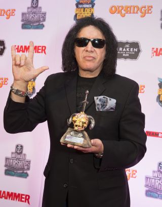 Simmons with the Legend Award for Kiss during the Metal Hammer Golden Gods Awards 2015 in London