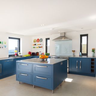 kitchen with blue chest drawers