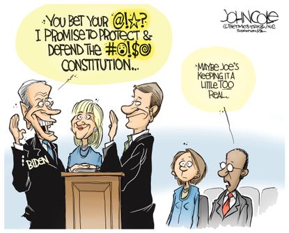 Political Cartoon U.S. Biden Constitution swear profanity