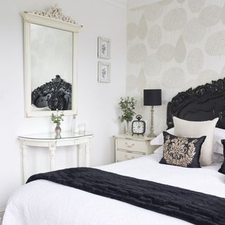 bedroom with black and white theme