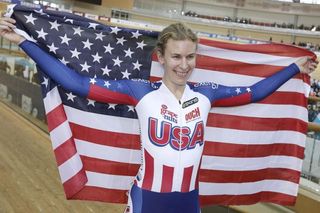 Sarah Hammer (USA) after claiming her sixth world title in the omnium