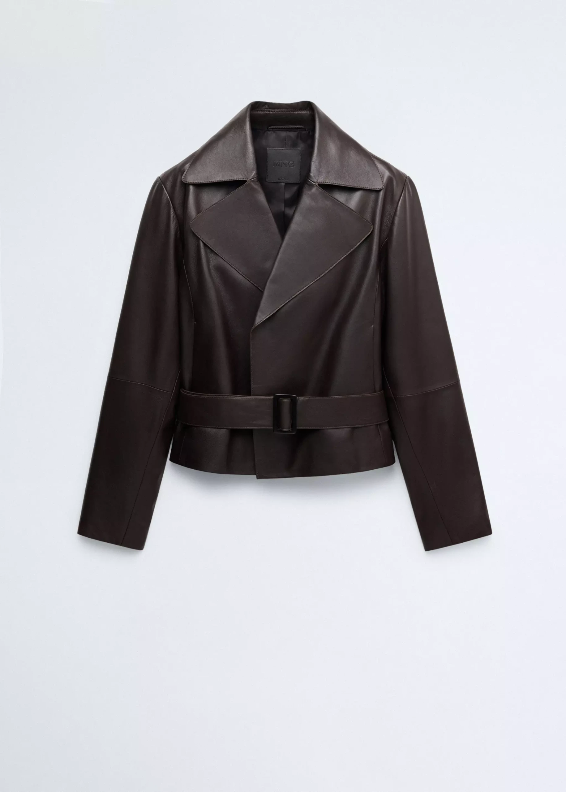 Crop Leather Trench Coat With Belt - Women | Mango Usa