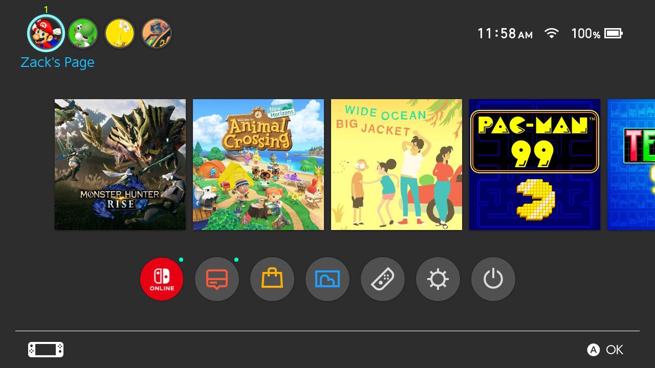 Nintendo switch menu