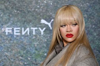 Rihanna wearing blonde bangs at the fenty 2024 launch party