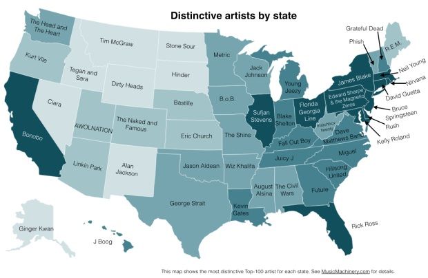 Maine loves R.E.M., Alabama loves The Civil Wars