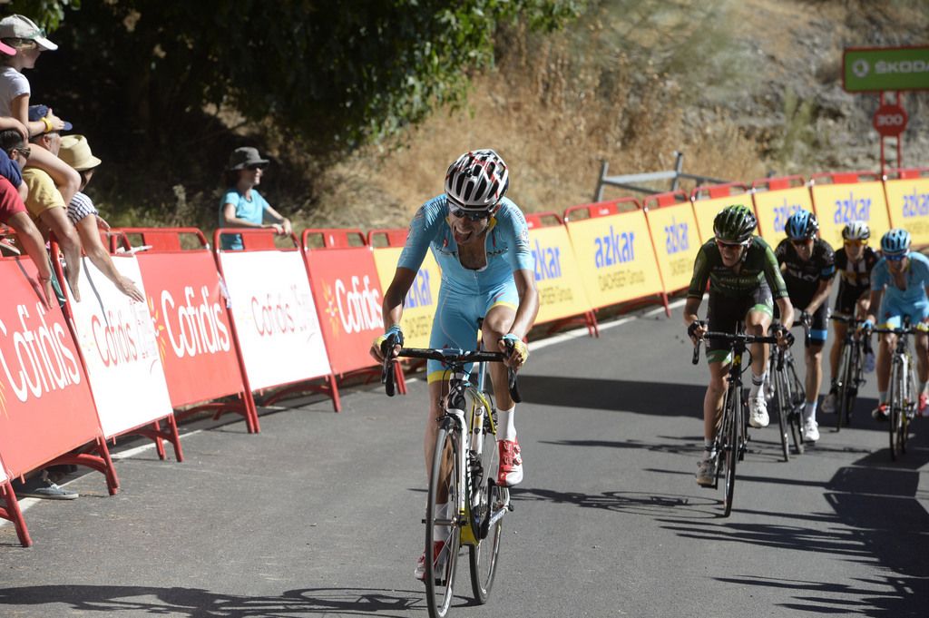 Fabio Aru (Astana) climbing the Caminito del Rey
