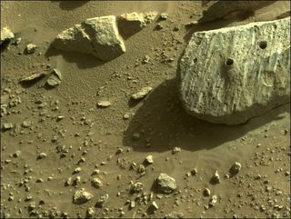 NASA's Perseverance rover has collected two drilled-out samples from this Red Planet rock, which the mission team dubbed "Rochette."